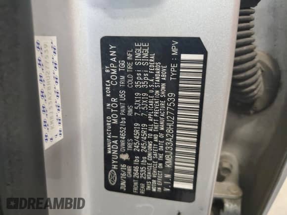 2017 Hyundai Tucson Sport с VIN KM8J33A28HU277539, выставлен на аукционе Copart как лот 70916965 с пробегом 104 138 миль миль и Чистый • Clean title. История ставок и продаж доступна на DreamBid. Изображение 13.