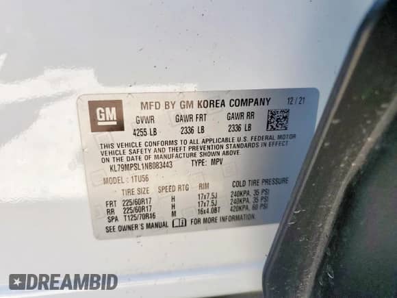 2022 Chevrolet TrailBlazer LT z VIN KL79MPSL1NB083443, wystawiony jako Copart lot #80800055 z przebiegiem 64 112 mil mil oraz Szkoda całkowita • Salvage title. Historia ofert i sprzedaży dostępna na DreamBid. Obrazek 12.