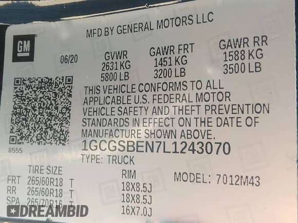 2020 Chevrolet Colorado 2WD Work Truck с VIN 1GCGSBEN7L1243070, выставлен на аукционе IAAI как лот 41890656 с пробегом 40 711 миль миль и . История ставок и продаж доступна на DreamBid. Изображение 9.
