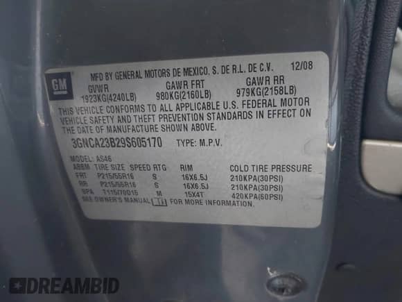2009 Chevrolet HHR 1LT с VIN 3GNCA23B29S605170, выставлен на аукционе IAAI как лот 43140771 с пробегом 146 642 миль миль и . История ставок и продаж доступна на DreamBid. Изображение 9.