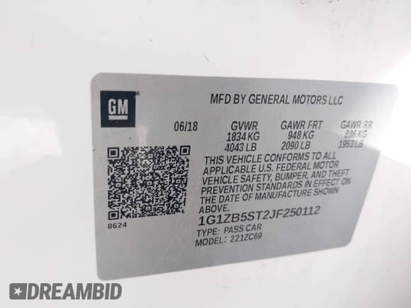 2018 Chevrolet Malibu LS with VIN 1G1ZB5ST2JF250112, listed as a IAAI auction lot 43282886 with 114,602 mi miles and . Bid and sale history available at DreamBid. Image 9.