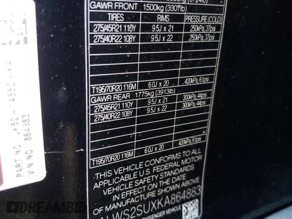 2019 Land Rover Range Rover Sport HST с VIN SALWS2SUXKA864883, выставлен на аукционе Copart как лот 87835625 с пробегом Не указан миль и Списание • Salvage title. История ставок и продаж доступна на DreamBid. Изображение 14.