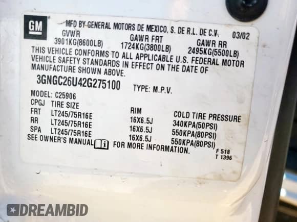 2002 Chevrolet Suburban LT с VIN 3GNGC26U42G275100, выставлен на аукционе Copart как лот 63702525 с пробегом 56 472 миль миль и Чистый • Clean title. История ставок и продаж доступна на DreamBid. Изображение 13.