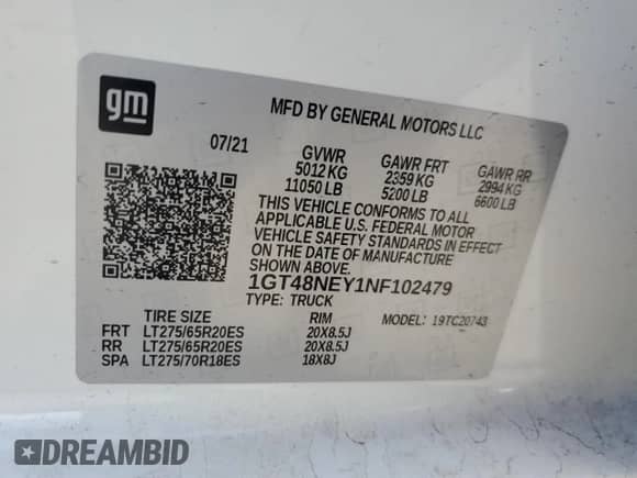 2022 GMC Sierra 1500 with VIN 1GT48NEY1NF102479, listed as a Copart auction lot 78934424 with 46,630 mi miles and Salvage title. Bid and sale history available at DreamBid. Image 12.