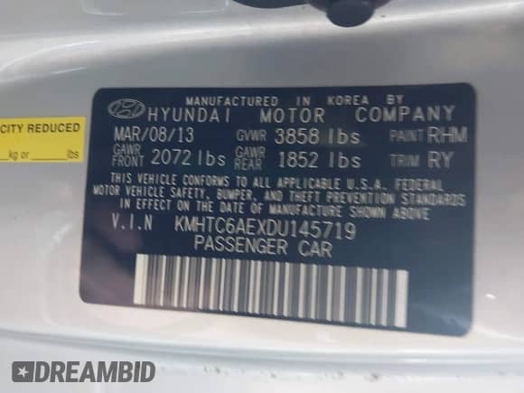 2013 Hyundai Veloster Turbo с VIN KMHTC6AEXDU145719, выставлен на аукционе IAAI как лот 43144474 с пробегом 51 191 миль миль и . История ставок и продаж доступна на DreamBid. Изображение 9.