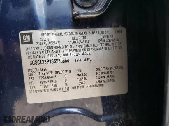 2009 Saturn VUE XE z VIN 3GSCL33P19S530664, wystawiony jako Copart lot #60113314 z przebiegiem 162 420 mil mil oraz Szkoda całkowita • Salvage title. Historia ofert i sprzedaży dostępna na DreamBid. Obrazek 12.
