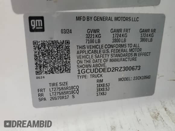 2024 Chevrolet Silverado 1500 LT with VIN 1GCUDDED2RZ300673, listed as a Copart auction lot 85311965 with 50,459 mi miles and Clean title. Bid and sale history available at DreamBid. Image 13.