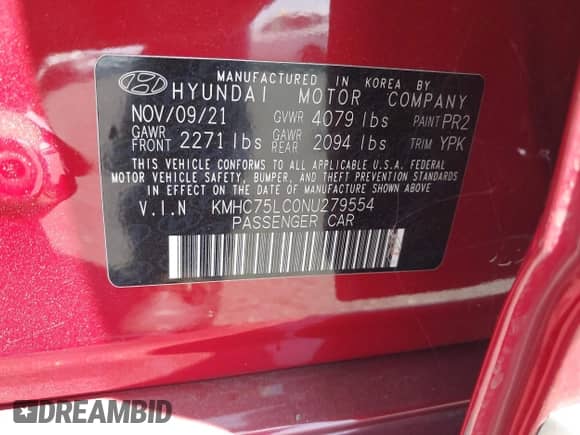 2022 Hyundai Ioniq SE с VIN KMHC75LC0NU279554, выставлен на аукционе IAAI как лот 42760774 с пробегом Не указан миль и . История ставок и продаж доступна на DreamBid. Изображение 9.