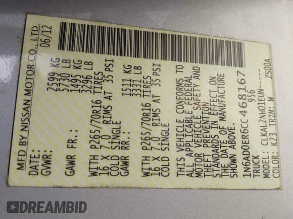 2012 Nissan Frontier SV с VIN 1N6AD0ER6CC468167, выставлен на аукционе IAAI как лот 42614559 с пробегом 193 946 миль миль и . История ставок и продаж доступна на DreamBid. Изображение 9.