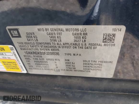 2015 Chevrolet Traverse LT с VIN 1GNKRGKD3FJ208536, выставлен на аукционе IAAI как лот 42265428 с пробегом 173 383 миль миль и . История ставок и продаж доступна на DreamBid. Изображение 9.
