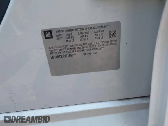 2018 Chevrolet Impala LT z VIN 2G1105S32J9105826, wystawiony jako IAAI lot #42880842 z przebiegiem 48 577 mil mil oraz . Historia ofert i sprzedaży dostępna na DreamBid. Obrazek 9.