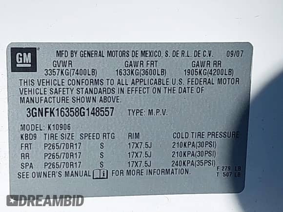 2008 Chevrolet Suburban 2LT z VIN 3GNFK16358G148557, wystawiony jako IAAI lot #41839533 z przebiegiem 231 962 mil mil oraz . Historia ofert i sprzedaży dostępna na DreamBid. Obrazek 9.