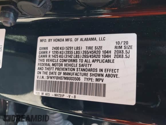 2021 Honda Passport Elite с VIN 5FNYF8H07MB003506, выставлен на аукционе IAAI как лот 42571906 с пробегом 42 323 миль миль и . История ставок и продаж доступна на DreamBid. Изображение 9.