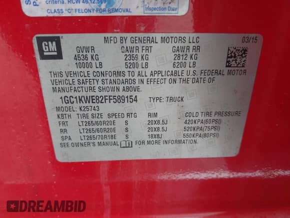 2015 Chevrolet Silverado 2500HD LTZ с VIN 1GC1KWE82FF589154, выставлен на аукционе IAAI как лот 43531110 с пробегом 98 055 миль миль и . История ставок и продаж доступна на DreamBid. Изображение 9.