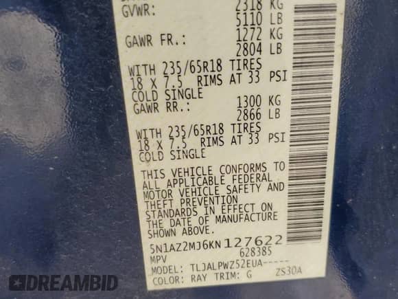 2019 Nissan Murano S with VIN 5N1AZ2MJ6KN127622, listed as a Copart auction lot 72085585 with 99,787 mi miles and Salvage title. Bid and sale history available at DreamBid. Image 13.