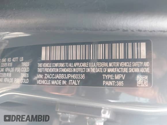 2018 Jeep Renegade Latitude with VIN ZACCJABB3JPH60336, listed as a IAAI auction lot 42721173 with 116,857 mi miles and . Bid and sale history available at DreamBid. Image 9.