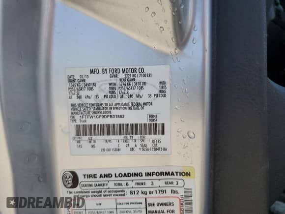 2013 Ford F-150 XL with VIN 1FTFW1CF0DFB31883, listed as a Copart auction lot 80667165 with 261,581 mi miles and Salvage title. Bid and sale history available at DreamBid. Image 12.