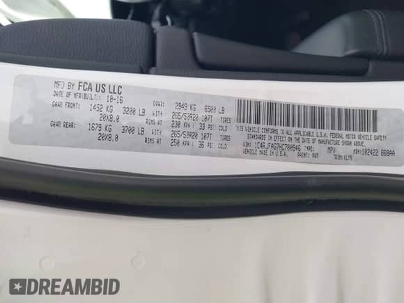 2017 Jeep Grand Cherokee Laredo with VIN 1C4RJFAG7HC700546, listed as a IAAI auction lot 40961293 with 83,702 mi miles and . Bid and sale history available at DreamBid. Image 9.