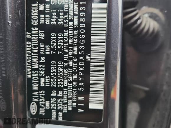 2016 Kia Sorento SX с VIN 5XYPKDA53GG088931, выставлен на аукционе Copart как лот 85495865 с пробегом 76 335 миль миль и Списание • Salvage title. История ставок и продаж доступна на DreamBid. Изображение 14.