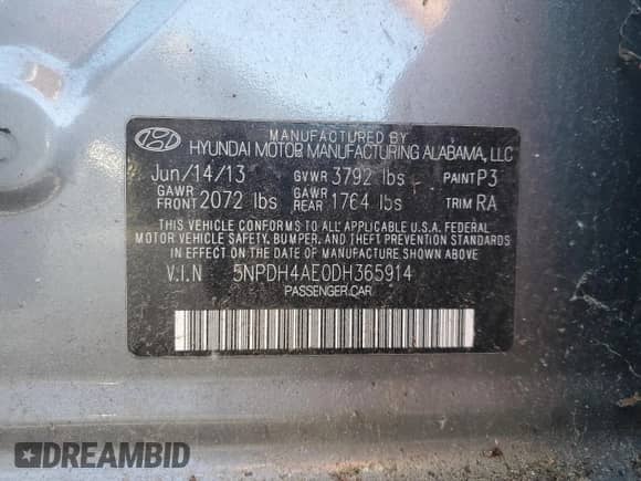 2013 Hyundai Elantra GLS с VIN 5NPDH4AE0DH365914, выставлен на аукционе Copart как лот 89435145 с пробегом Не указан миль и Чистый • Clean title. История ставок и продаж доступна на DreamBid. Изображение 12.