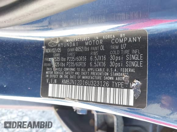 2006 Hyundai Tucson GLS с VIN KM8JN12D16U323126, выставлен на аукционе IAAI как лот 43139908 с пробегом 153 125 миль миль и . История ставок и продаж доступна на DreamBid. Изображение 9.