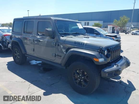 2021 Jeep Wrangler Unlimited 80th Anniversary with VIN 1C4HJXDG0MW692859, listed as a IAAI auction lot 43138758 with 58,354 mi miles and . Bid and sale history available at DreamBid. Image 1.