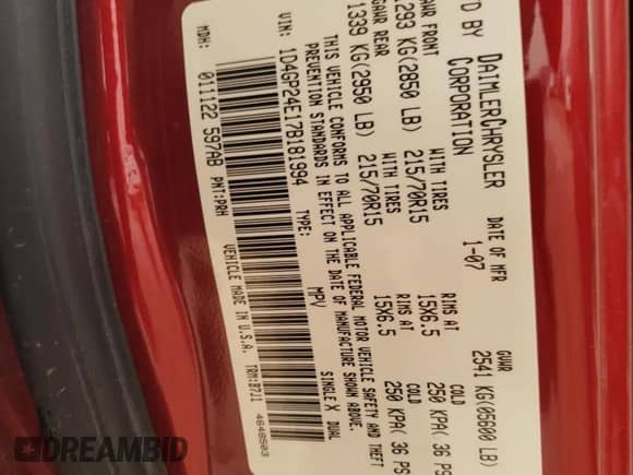 2007 Dodge Grand Caravan SE с VIN 1D4GP24E17B181994, выставлен на аукционе Copart как лот 47761855 с пробегом 167 816 миль миль и Чистый • Clean title. История ставок и продаж доступна на DreamBid. Изображение 14.