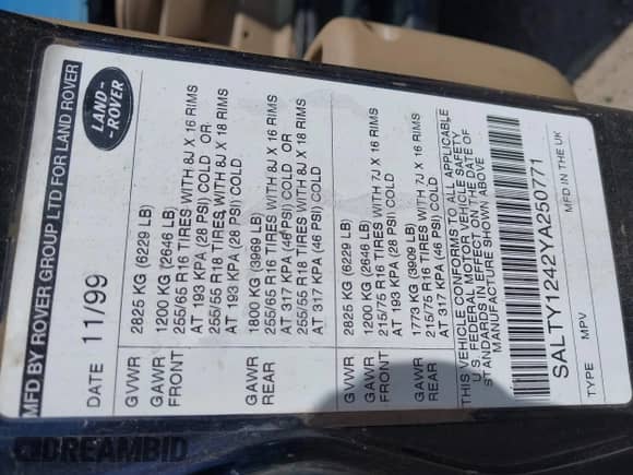 2000 Land Rover Discovery Cloth с VIN SALTY1242YA250771, выставлен на аукционе IAAI как лот 42231046 с пробегом Не указан миль и . История ставок и продаж доступна на DreamBid. Изображение 9.