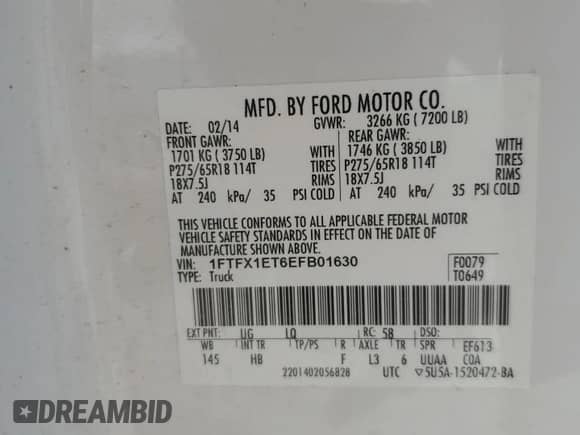 2014 Ford F-150 XL z VIN 1FTFX1ET6EFB01630, wystawiony jako Copart lot #64466935 z przebiegiem 162 518 mil mil oraz Czysty tytuł • Clean title. Historia ofert i sprzedaży dostępna na DreamBid. Obrazek 12.