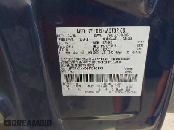 2008 Ford F-150 XLT с VIN 1FTPX14V38FC16133, выставлен на аукционе IAAI как лот 43117574 с пробегом 221 360 миль миль и . История ставок и продаж доступна на DreamBid. Изображение 9.