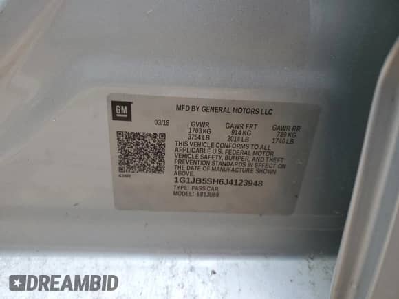 2018 Chevrolet Sonic LS с VIN 1G1JB5SH6J4123948, выставлен на аукционе Copart как лот 66843215 с пробегом 117 788 миль миль и Чистый • Clean title. История ставок и продаж доступна на DreamBid. Изображение 12.