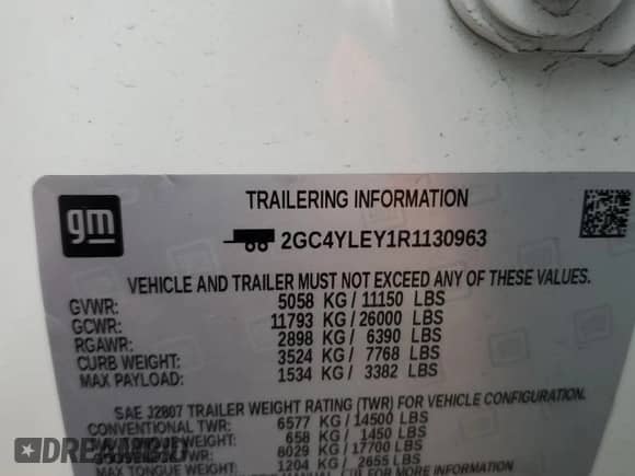2024 Chevrolet Silverado 2500HD Work Truck с VIN 2GC4YLEY1R1130963, выставлен на аукционе Copart как лот 61128155 с пробегом 2 801 миль миль и Списание • Salvage title. История ставок и продаж доступна на DreamBid. Изображение 12.