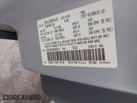 2005 Dodge Dakota ST z VIN 1D7HE22KX5S309314, wystawiony jako IAAI lot #39829662 z przebiegiem Nie podano mil oraz . Historia ofert i sprzedaży dostępna na DreamBid. Obrazek 9.