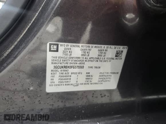 2015 Chevrolet Silverado 1500 LT с VIN 3GCUKREH3FG375593, выставлен на аукционе Copart как лот 90621815 с пробегом 128 700 миль миль и Списание • Salvage title. История ставок и продаж доступна на DreamBid. Изображение 12.