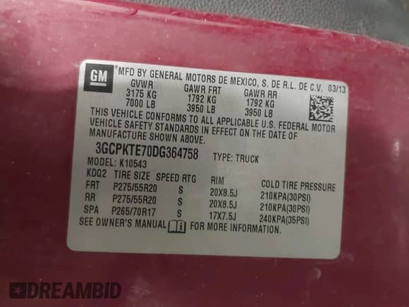 2013 Chevrolet Silverado 1500 LTZ with VIN 3GCPKTE70DG364758, listed as a IAAI auction lot 42200342 with 180,596 mi miles and . Bid and sale history available at DreamBid. Image 9.