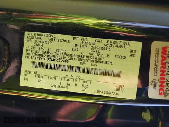 2021 Ford F-150 XL с VIN 1FTFW1ED7MFC72400, выставлен на аукционе IAAI как лот 43383964 с пробегом 38 583 миль миль и . История ставок и продаж доступна на DreamBid. Изображение 9.