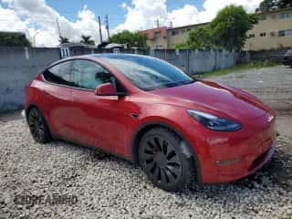 2021 Tesla Model Y Performance with VIN 5YJYGDEF5MF250733, listed as a Copart auction lot 60679894 with 21,085 mi miles and Non repairable. Bid and sale history available at DreamBid. Image 4.