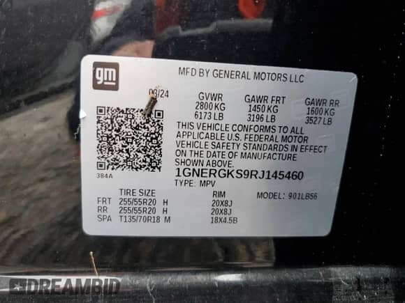 2024 Chevrolet Traverse FWD LT с VIN 1GNERGKS9RJ145460, выставлен на аукционе Copart как лот 73875764 с пробегом Не указан миль и На запчасти • Non repairable. История ставок и продаж доступна на DreamBid. Изображение 14.