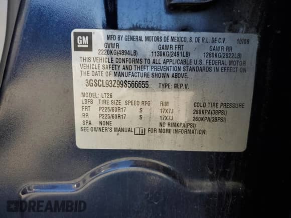 2009 Saturn VUE I4 z VIN 3GSCL93Z99S566655, wystawiony jako Copart lot #51857315 z przebiegiem 105 540 mil mil oraz Czysty tytuł • Clean title. Historia ofert i sprzedaży dostępna na DreamBid. Obrazek 13.