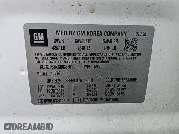 2016 Chevrolet Trax LT z VIN KL7CJPSBXGB635661, wystawiony jako Copart lot #71132025 z przebiegiem 114 959 mil mil oraz Czysty tytuł • Clean title. Historia ofert i sprzedaży dostępna na DreamBid. Obrazek 12.