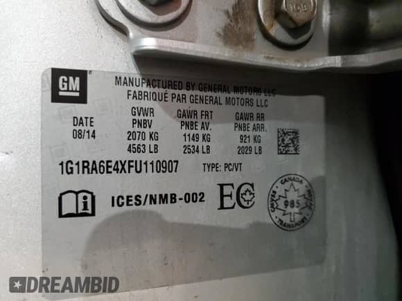 2015 Chevrolet Volt z VIN 1G1RA6E4XFU110907, wystawiony jako Copart lot #37487844 z przebiegiem 230 354 mil mil oraz . Historia ofert i sprzedaży dostępna na DreamBid. Obrazek 12.