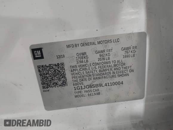 2020 Chevrolet Sonic LT with VIN 1G1JG6SB9L4110004, listed as a IAAI auction lot 41921452 with 106,676 mi miles and . Bid and sale history available at DreamBid. Image 9.