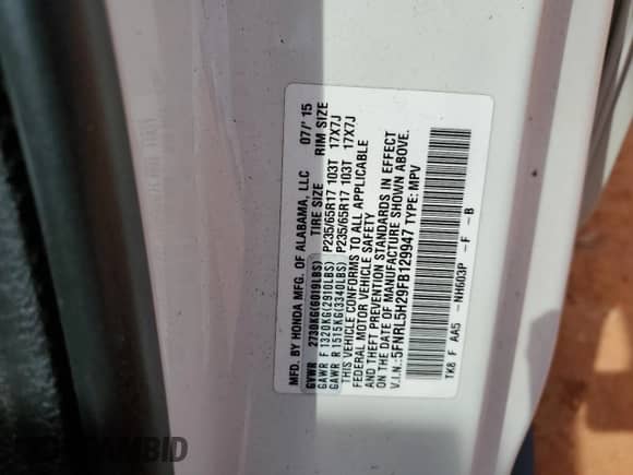 2015 Honda Odyssey LX z VIN 5FNRL5H29FB129947, wystawiony jako Copart lot #70269615 z przebiegiem 85 974 mil mil oraz Szkoda całkowita • Salvage title. Historia ofert i sprzedaży dostępna na DreamBid. Obrazek 14.