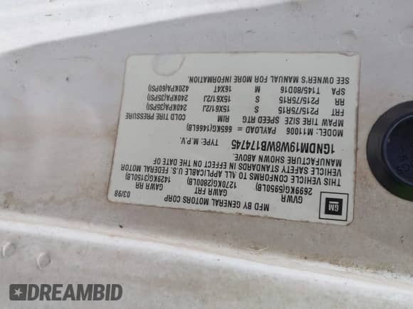 1998 Chevrolet Astro с VIN 1GNDM19W8WB174745, выставлен на аукционе IAAI как лот 42767730 с пробегом 87 960 миль миль и . История ставок и продаж доступна на DreamBid. Изображение 9.