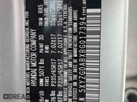 2011 Hyundai Santa Fe GLS с VIN 5XYZGDABXBG017394, выставлен на аукционе Copart как лот 82181685 с пробегом 130 690 миль миль и Списание • Salvage title. История ставок и продаж доступна на DreamBid. Изображение 13.