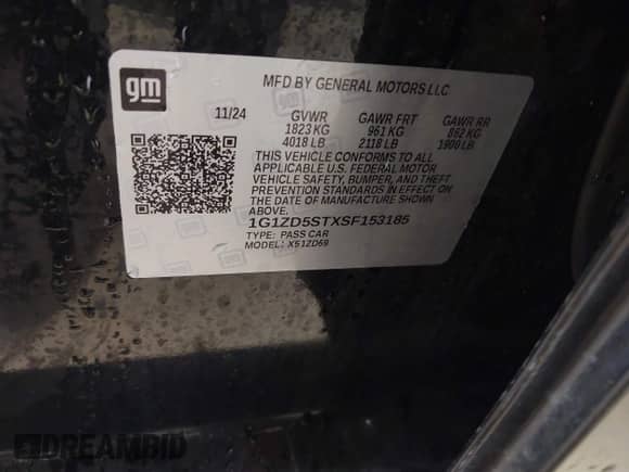 2025 Chevrolet Malibu LT с VIN 1G1ZD5STXSF153185, выставлен на аукционе IAAI как лот 43293154 с пробегом 20 500 миль миль и . История ставок и продаж доступна на DreamBid. Изображение 9.