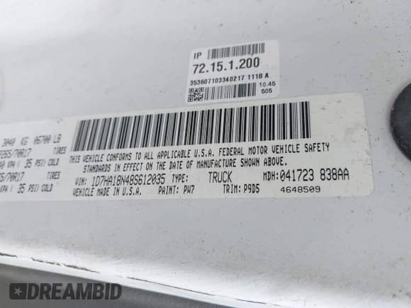 2008 Dodge 1500 SLT with VIN 1D7HA18N48S612035, listed as a IAAI auction lot 42134443 with 208,780 mi miles and . Bid and sale history available at DreamBid. Image 9.
