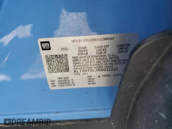 2024 Chevrolet TrailBlazer RS с VIN KL79MTSLXRB031310, выставлен на аукционе Copart как лот 67786195 с пробегом 44 262 миль миль и Списание • Salvage title. История ставок и продаж доступна на DreamBid. Изображение 13.