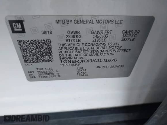 2019 Chevrolet Traverse RS with VIN 1GNERJKX3KJ141676, listed as a IAAI auction lot 42695634 with 191,894 mi miles and . Bid and sale history available at DreamBid. Image 9.