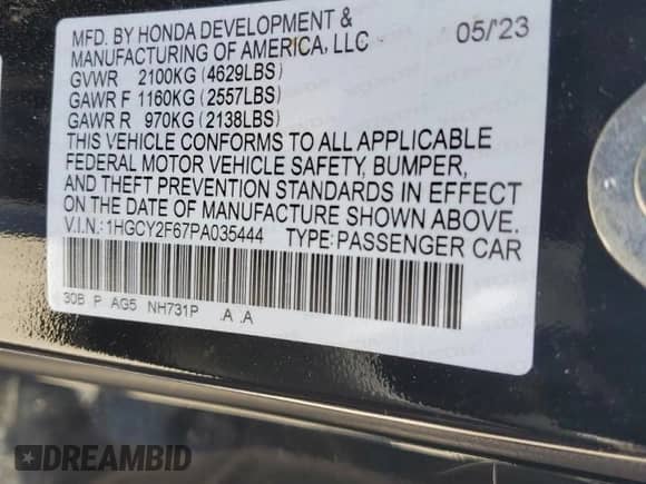 2023 Honda Accord EX-L z VIN 1HGCY2F67PA035444, wystawiony jako Copart lot #67256915 z przebiegiem 24 785 mil mil oraz Szkoda całkowita • Salvage title. Historia ofert i sprzedaży dostępna na DreamBid. Obrazek 12.